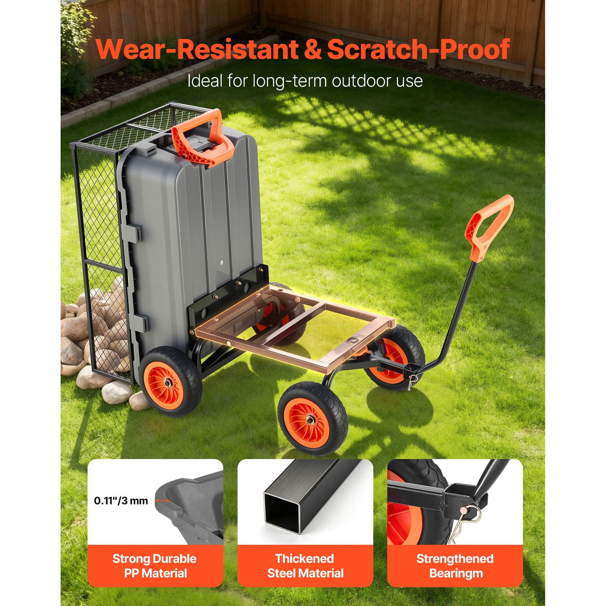 Garden Dump Cart, 800 lbs Poly Dump Cart, Garden Carts Dumps Wagon with Storage Fence, 90° Quick-Dumps Mechanism, 180° Swivel Wheels, 90° Rotating Handle, Yard Wagon for Plants, Soil, Crops