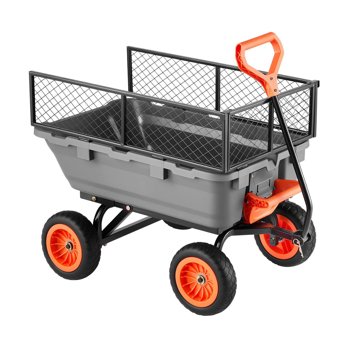 Garden Dump Cart, 800 lbs Poly Dump Cart, Garden Carts Dumps Wagon with Storage Fence, 90° Quick-Dumps Mechanism, 180° Swivel Wheels, 90° Rotating Handle, Yard Wagon for Plants, Soil, Crops