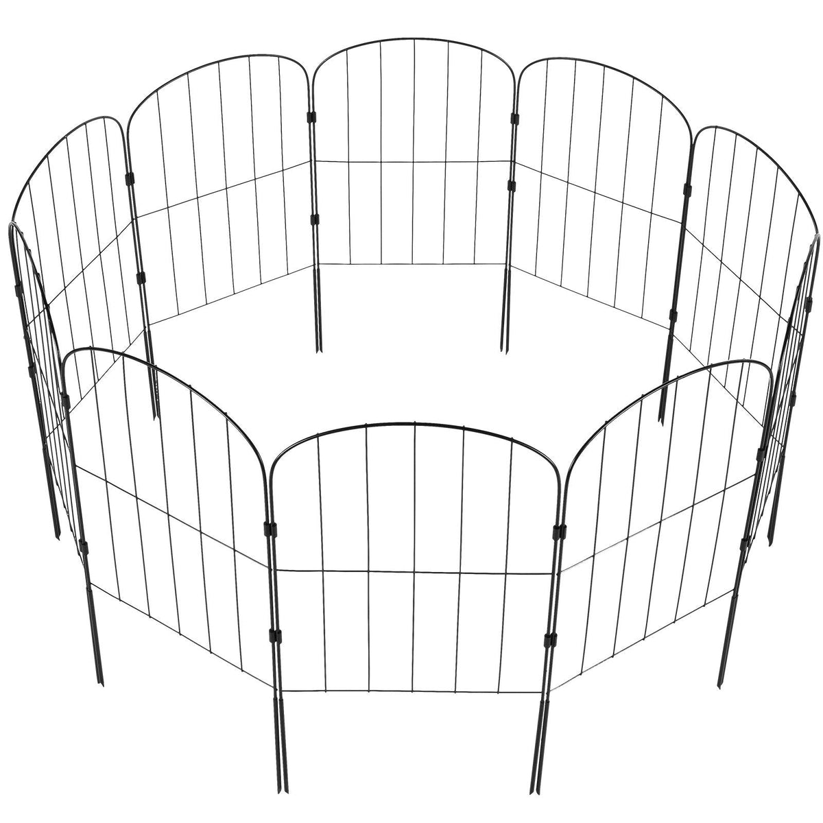 Garden Fence, 24in(H) x11ft(L) Animal Barrier Fence, Underground Decorative Garden Fencing with 2 Inch Spike Spacing, Metal Dog Fence for the Yard and Outdoor Patio, 10 Pack
