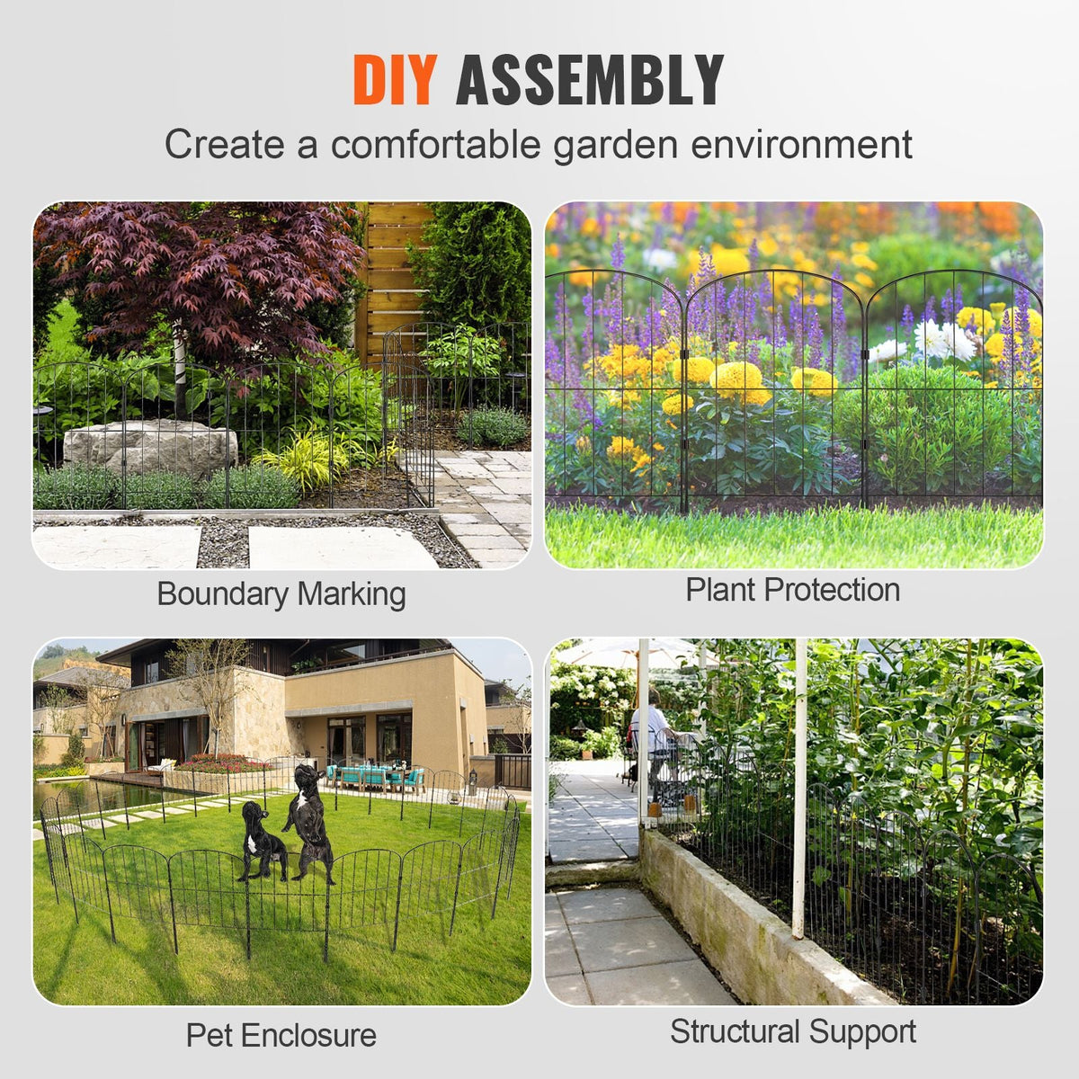 Garden Fence, 24in(H) x30ft(L) Animal Barrier Fence, Underground Decorative Garden Fencing with 2 Inch Spike Spacing, Metal Dog Fence for the Yard and Outdoor Patio, 28 Pack