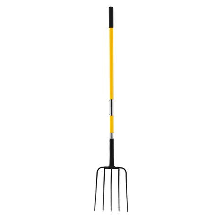 Garden Fork, 5-Tine Gardening Pitchfork with Fiberglass Handle, 57 in Heavy Duty Digging Fork with Y Grip, Forged Steel Spading Fork for Hay Potato Composting Transplanting Aeration