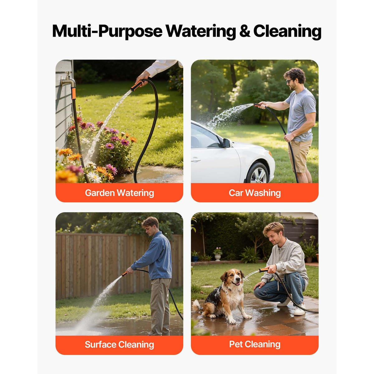 Garden Hose, 100 ft 5/8" Heavy Duty 4-Layer Rubber Water Hose, 150PSI Working & 600PSI Burst, Flexible & Non-kink Outdoor Waterhose with 3/4" Fitting, Lightweight Hoses for Gardening Cleaning