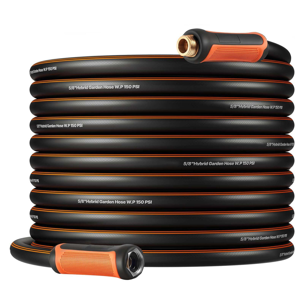 Garden Hose, 100 ft 5/8" Heavy Duty 4-Layer Rubber Water Hose, 150PSI Working & 600PSI Burst, Flexible & Non-kink Outdoor Waterhose with 3/4" Fitting, Lightweight Hoses for Gardening Cleaning