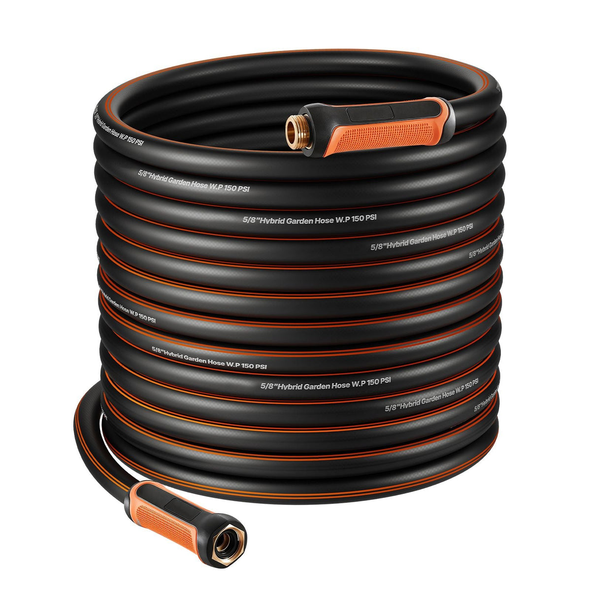 Garden Hose, 100 ft 5/8" Heavy Duty 4-Layer Rubber Water Hose, 150PSI Working & 600PSI Burst, Flexible & Non-kink Outdoor Waterhose with 3/4" Fitting, Lightweight Hoses for Gardening Cleaning