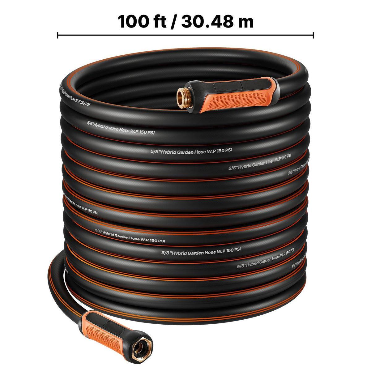 Garden Hose, 100 ft 5/8" Heavy Duty 4-Layer Rubber Water Hose, 150PSI Working & 600PSI Burst, Flexible & Non-kink Outdoor Waterhose with 3/4" Fitting, Lightweight Hoses for Gardening Cleaning