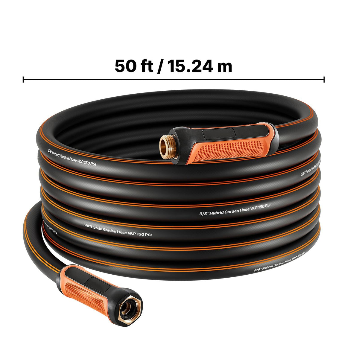 Garden Hose, 50 ft 5/8" Heavy Duty 4-Layer Rubber Water Hose, 150PSI Working & 600PSI Burst, Flexible & Non-kink Outdoor Waterhose with 3/4" Fitting, Lightweight Hoses for Gardening Cleaning