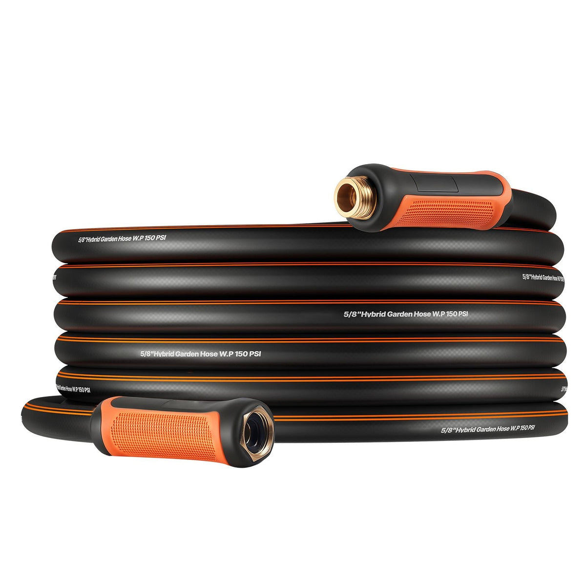 Garden Hose, 50 ft 5/8" Heavy Duty 4-Layer Rubber Water Hose, 150PSI Working & 600PSI Burst, Flexible & Non-kink Outdoor Waterhose with 3/4" Fitting, Lightweight Hoses for Gardening Cleaning