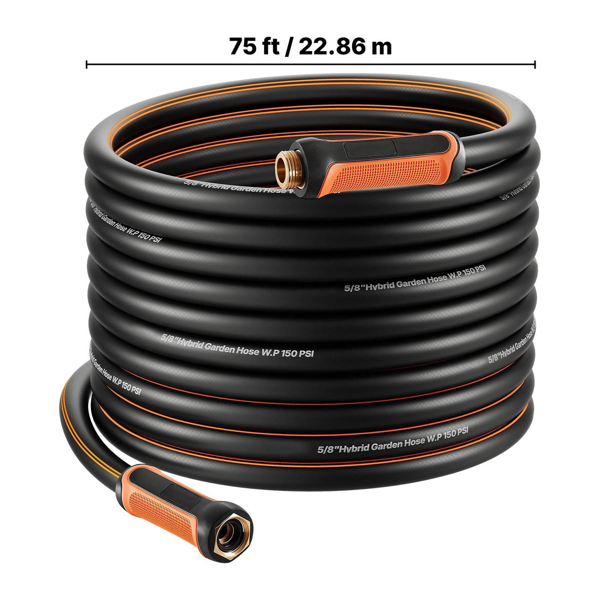 Garden Hose, 75 ft 5/8" Heavy Duty 4-Layer Rubber Water Hose, 150PSI Working & 600PSI Burst, Flexible & Non-kink Outdoor Waterhose with 3/4" Fitting, Lightweight Hoses for Gardening Cleaning