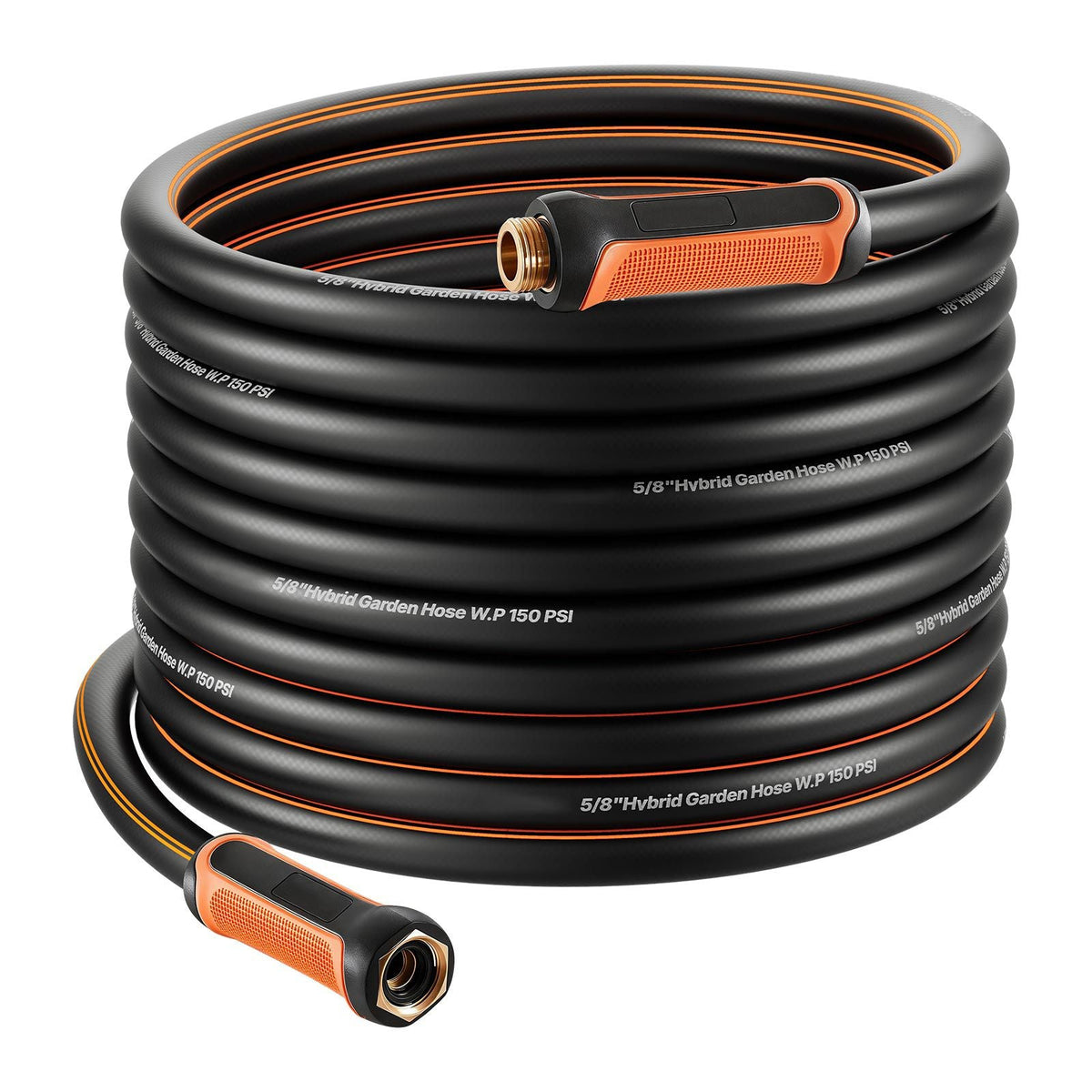 Garden Hose, 75 ft 5/8" Heavy Duty 4-Layer Rubber Water Hose, 150PSI Working & 600PSI Burst, Flexible & Non-kink Outdoor Waterhose with 3/4" Fitting, Lightweight Hoses for Gardening Cleaning