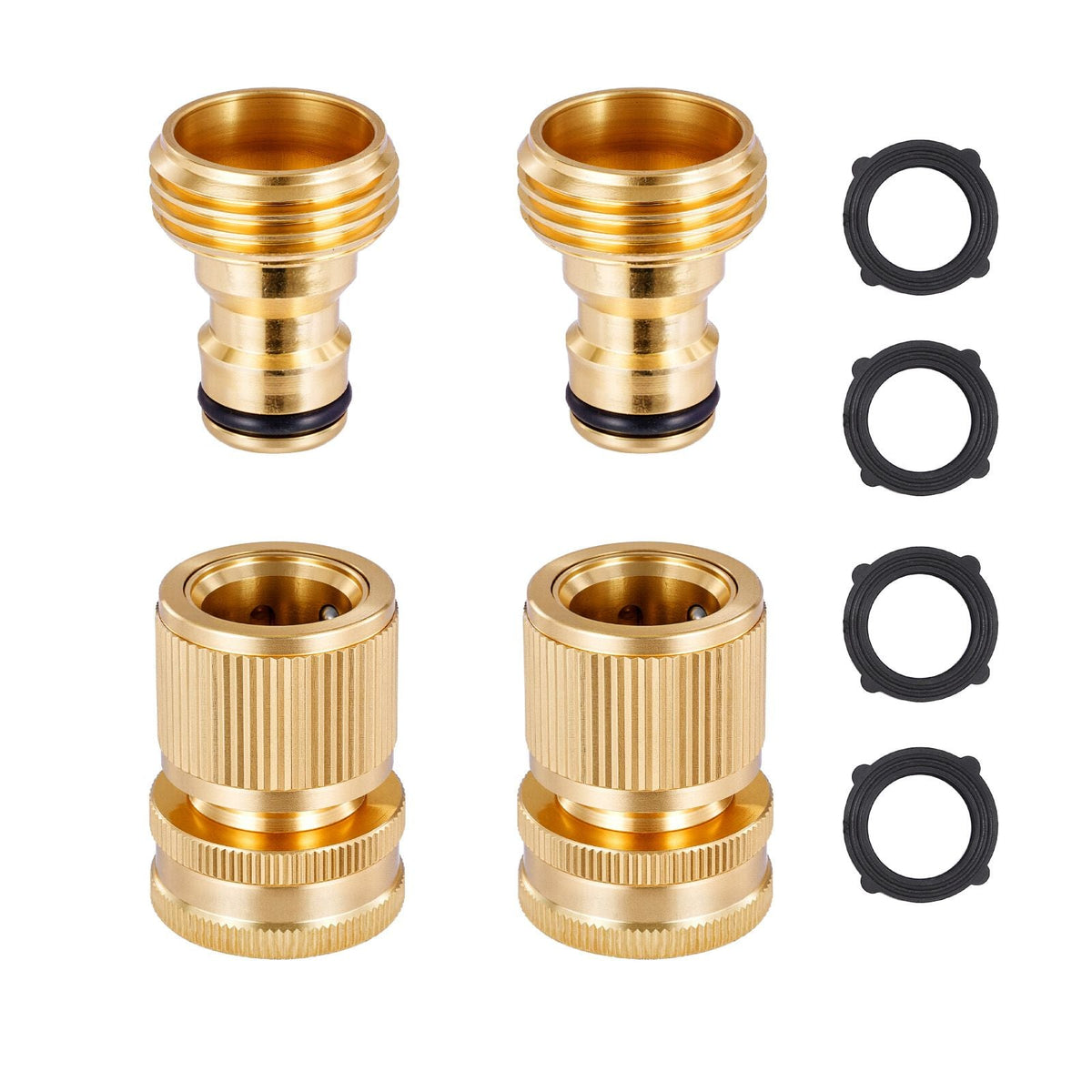 Garden Hose Quick Connect, 3/4 inch Male & Female, 200 PSI Heavy Duty Solid Brass Quick Connector, 2 Sets Garden Hose Fitting, No Leak Water Hoses Connectors with Gaskets