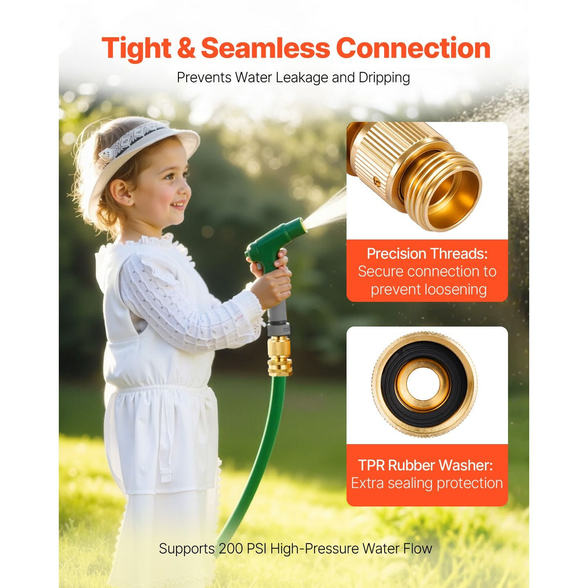 Garden Hose Quick Connect, 3/4 inch Male & Female, 200 PSI Heavy Duty Solid Brass Quick Connector, 2 Sets Garden Hose Fitting, No Leak Water Hoses Connectors with Gaskets