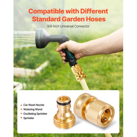 Garden Hose Quick Connect, 3/4 inch Male & Female, 200 PSI Heavy Duty Solid Brass Quick Connector, 2 Sets Garden Hose Fitting, No Leak Water Hoses Connectors with Gaskets
