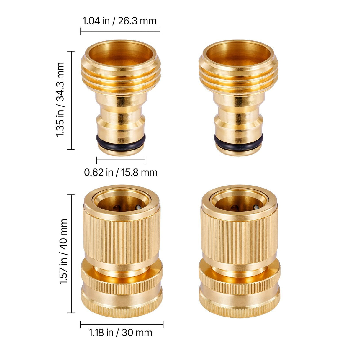 Garden Hose Quick Connect, 3/4 inch Male & Female, 200 PSI Heavy Duty Solid Brass Quick Connector, 2 Sets Garden Hose Fitting, No Leak Water Hoses Connectors with Gaskets