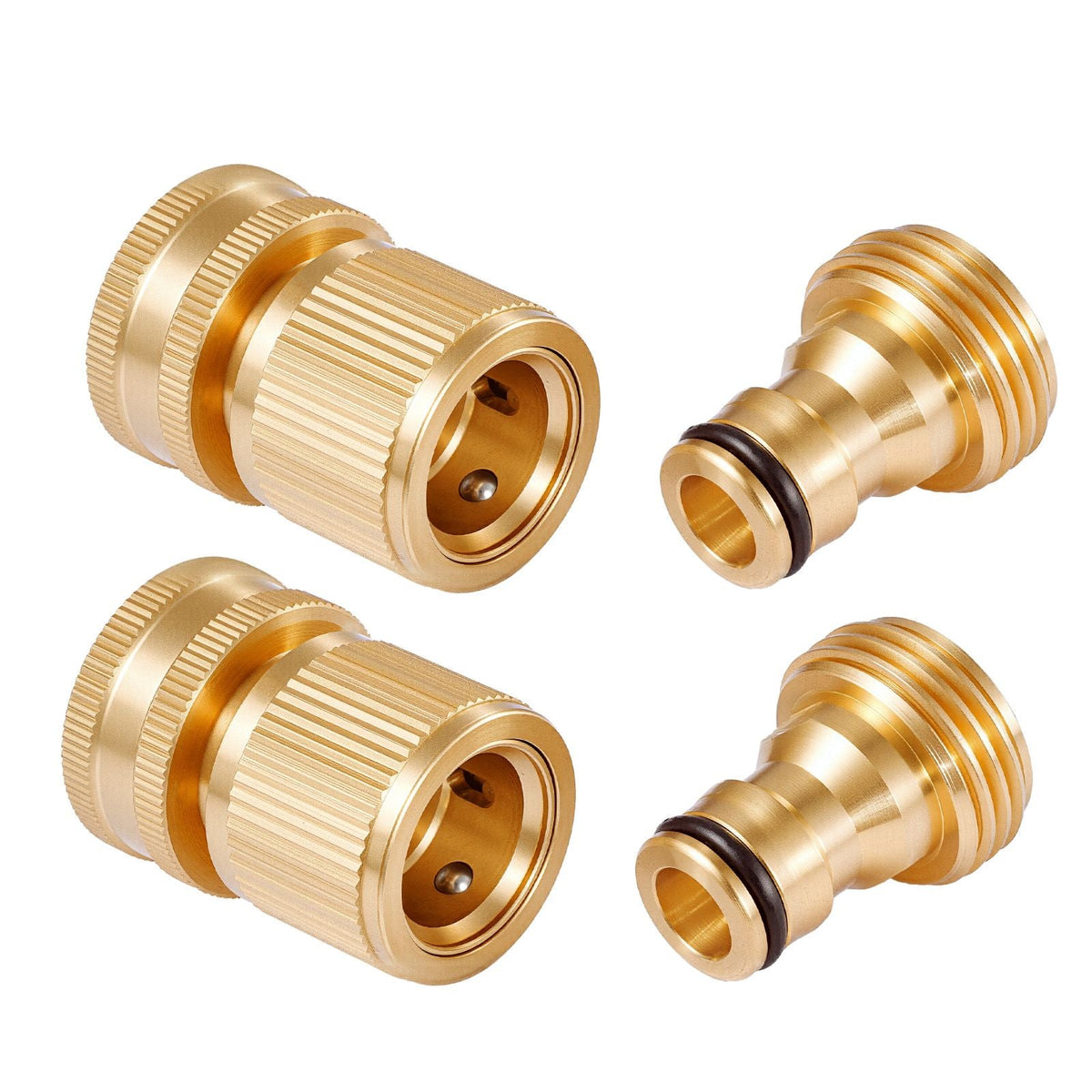 Garden Hose Quick Connect, 3/4 inch Male & Female, 200 PSI Heavy Duty Solid Brass Quick Connector, 2 Sets Garden Hose Fitting, No Leak Water Hoses Connectors with Gaskets