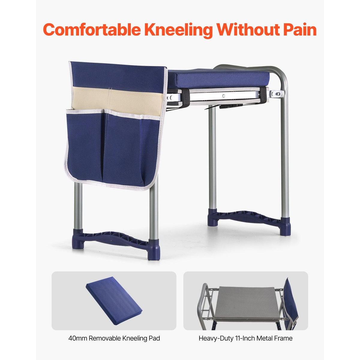 Garden Kneeler and Seat, 11 in Wide Thick Kneeling Pad, Heavy Duty Garden Kneeling Stool, Folding Garden Seat with 1 Tool Bag, Relieve Knee & Back Pain, Non-Slip Garden Bench for Grandparents