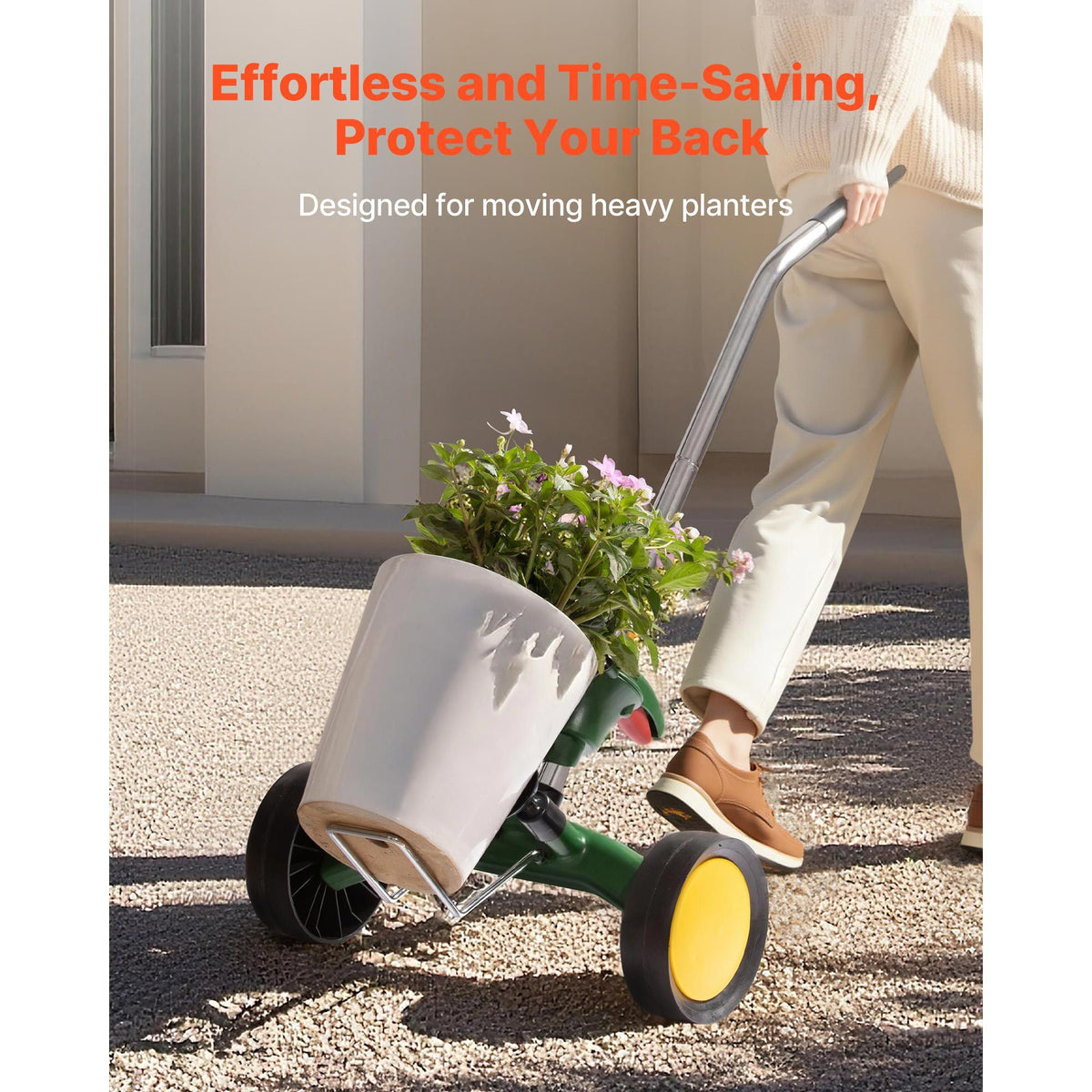 Garden Pot Mover, Heavy Duty Plant Dolly Cart with Adjustable Grabbing Arm, Max 143 LBS Weight Capacity, Potted Plant Mover Dolly with Suction Cup and Secure Lock, Fits for Indoor & Outdoor Use