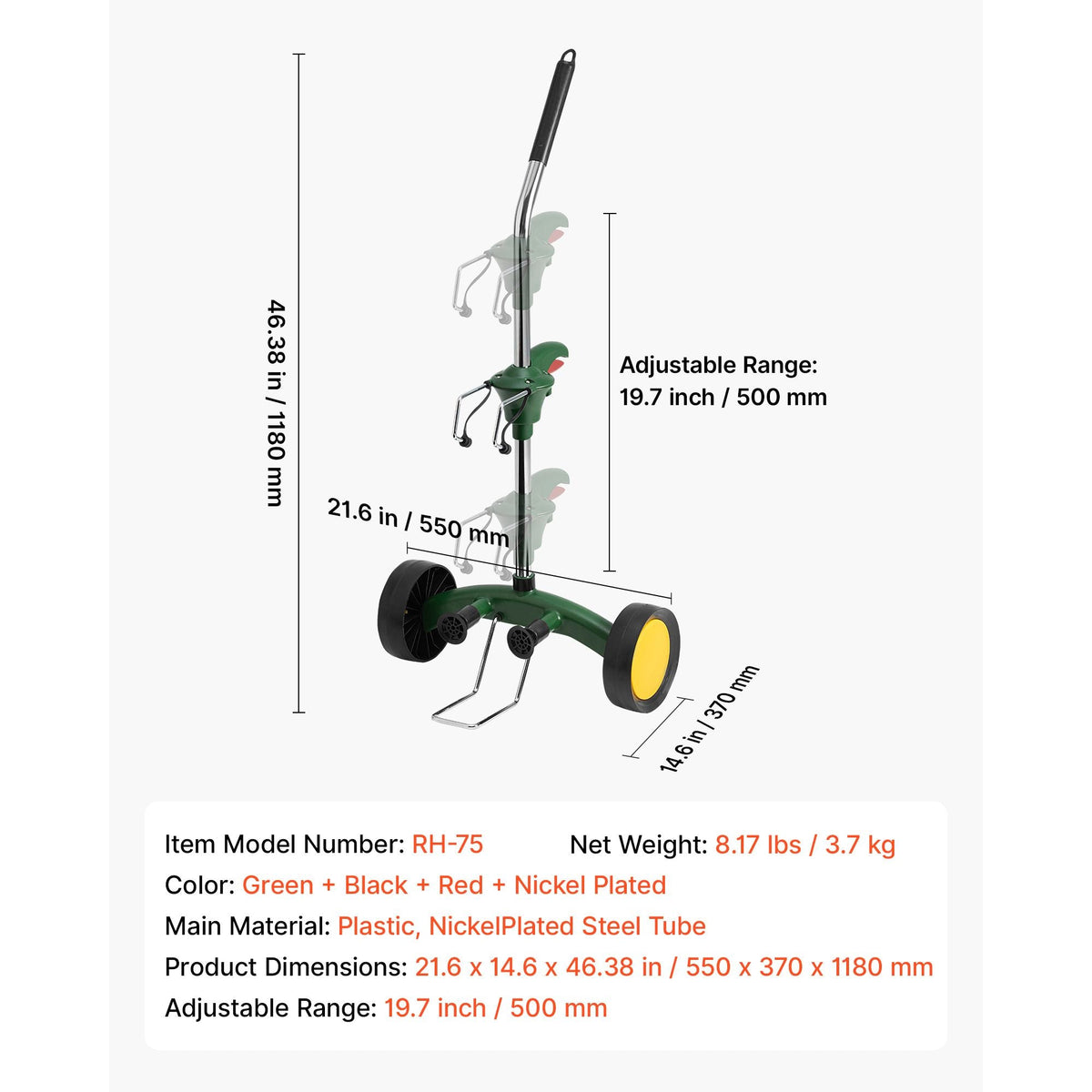 Garden Pot Mover, Heavy Duty Plant Dolly Cart with Adjustable Grabbing Arm, Max 143 LBS Weight Capacity, Potted Plant Mover Dolly with Suction Cup and Secure Lock, Fits for Indoor & Outdoor Use