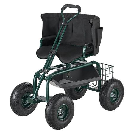 Garden Seat with Wheels, Rolling Garden Stool with Height Adjustable & 360° Swivel Seat, 400lbs Weight Capacity, Gardening Cart Bench, Ergonomic Backrest & Tool Storage, for Garden, Yard, Patio