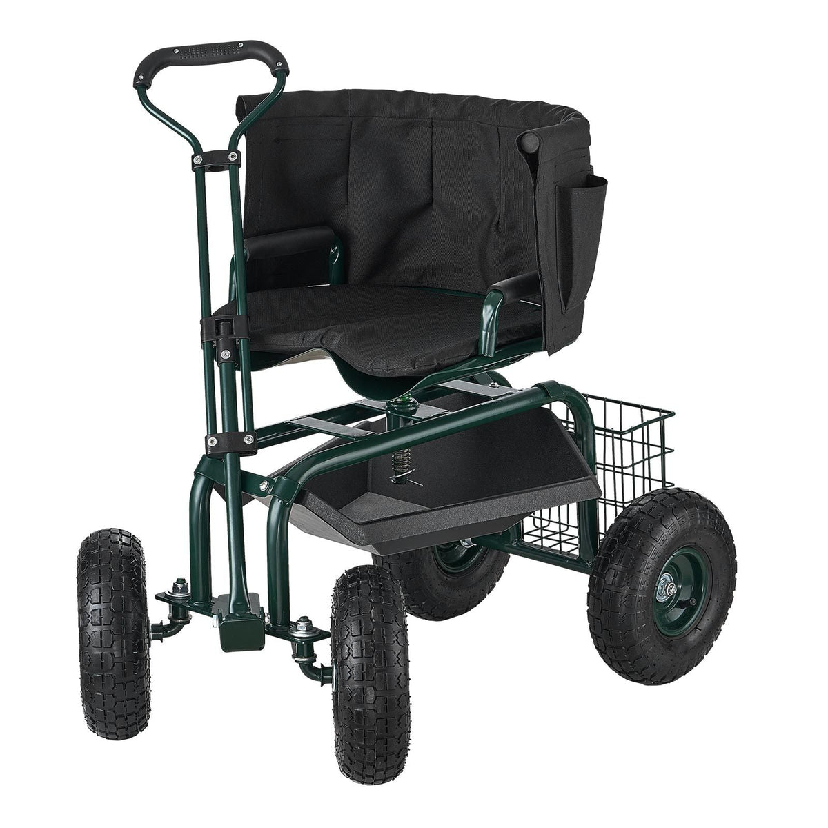 Garden Seat with Wheels, Rolling Garden Stool with Height Adjustable & 360° Swivel Seat, 400lbs Weight Capacity, Gardening Cart Bench, Ergonomic Backrest & Tool Storage, for Garden, Yard, Patio