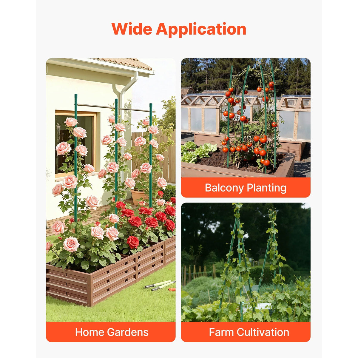 Garden Stakes, 10 Pack, 93.7 inch, Plastic Coated Metal Tomato Stakes, Garden Sticks for Plants Support, with Pointed End and Non-Slip Bumps for Growing Climbing Plants, Outdoor Vegetables