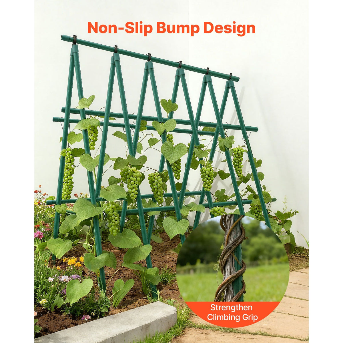 Garden Stakes, 10 Pack, 93.7 inch, Plastic Coated Metal Tomato Stakes, Garden Sticks for Plants Support, with Pointed End and Non-Slip Bumps for Growing Climbing Plants, Outdoor Vegetables