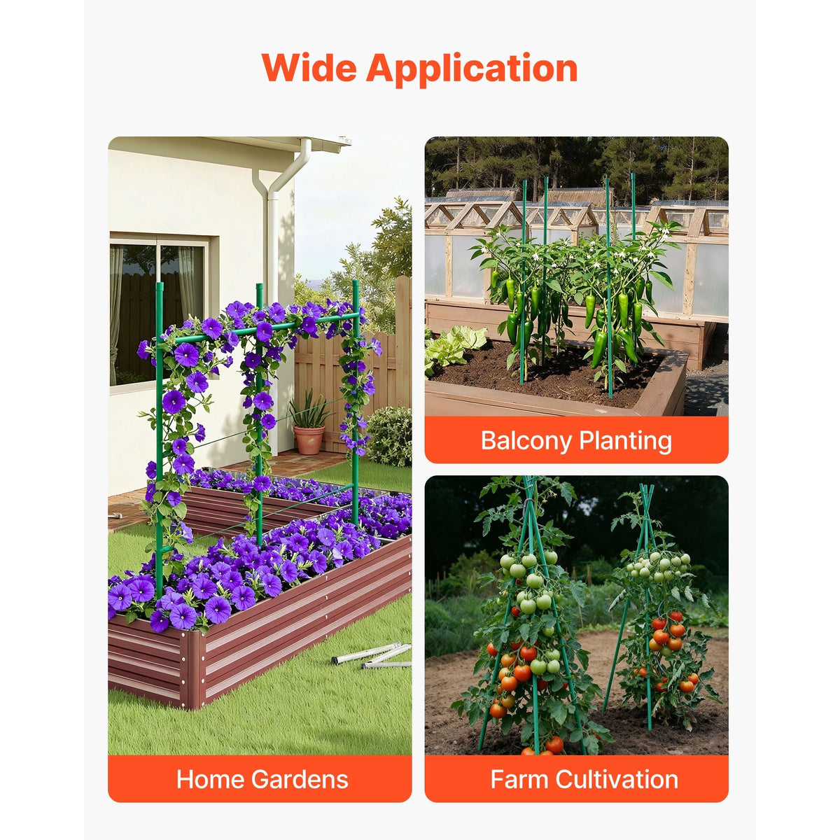 Garden Stakes, 50 Pack, 46.06 inch, Plastic Coated Metal Tomato Stakes, Garden Sticks for Plants Support, with Pointed End and Non-Slip Bumps for Growing Climbing Plants, Outdoor Vegetables