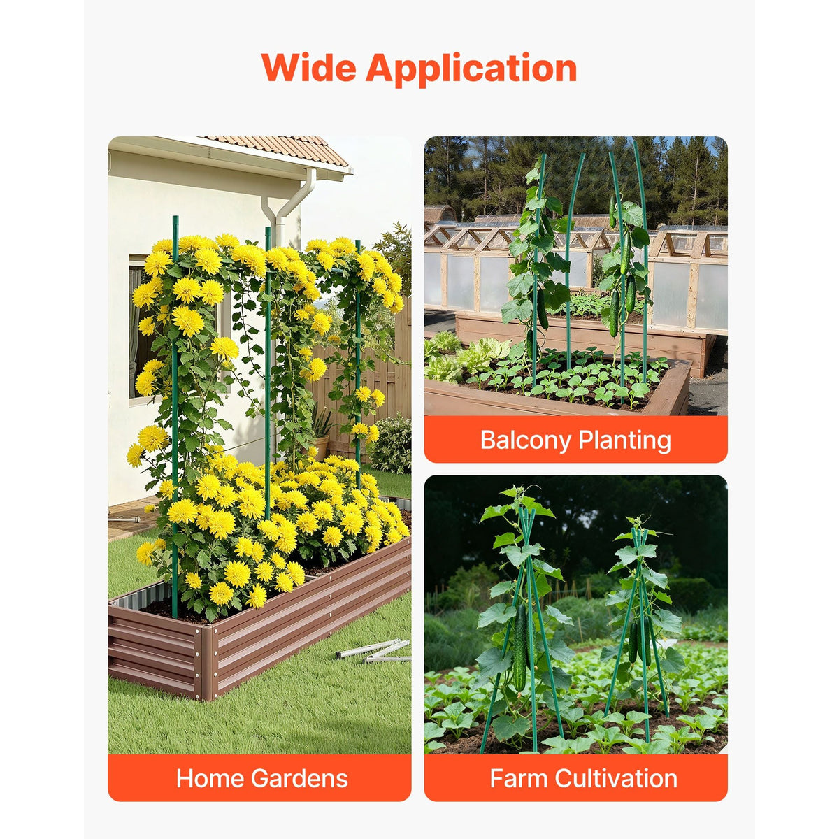 Garden Stakes, 50 Pack, 57.28 inch, Plastic Coated Metal Tomato Stakes, Garden Sticks for Plants Support, with Pointed End and Non-Slip Bumps for Growing Climbing Plants, Outdoor Vegetables