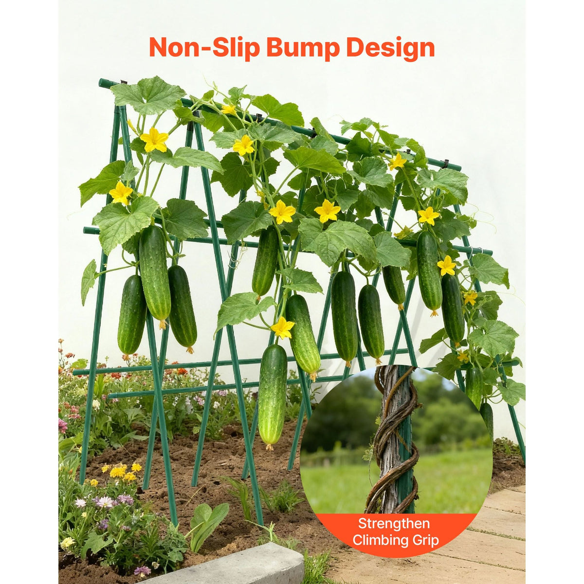 Garden Stakes, 50 Pack, 57.28 inch, Plastic Coated Metal Tomato Stakes, Garden Sticks for Plants Support, with Pointed End and Non-Slip Bumps for Growing Climbing Plants, Outdoor Vegetables
