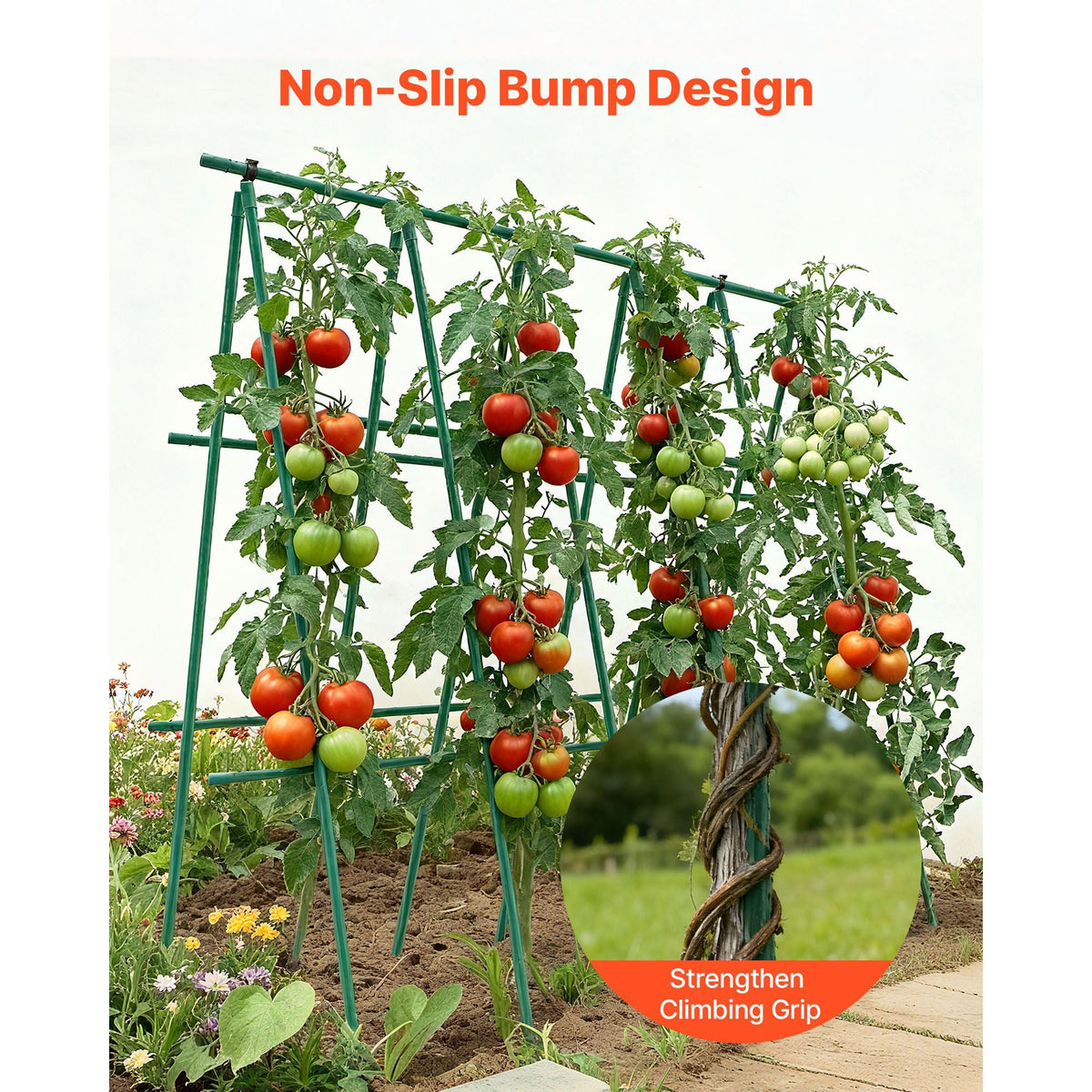 Garden Stakes, 50 Pack, 70.87 inch, Plastic Coated Metal Tomato Stakes, Garden Sticks for Plants Support, with Pointed End and Non-Slip Bumps for Growing Climbing Plants, Outdoor Vegetables