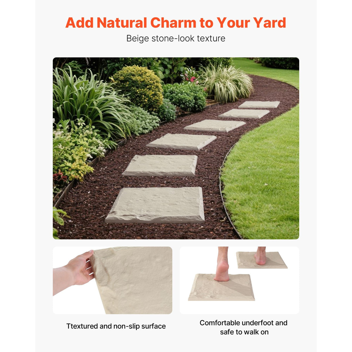 Garden Stepping Stones, 16Pcs 15.5 x 15.5 in, Decorative Stepping Stones with Stakes, Weather-Resistant Plastic Pathway Pavers, Smooth Surface, Outdoor Walkway for Lawn Patio Landscape, Beige
