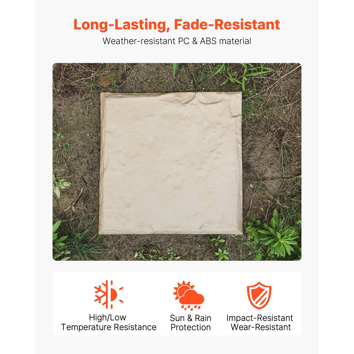 Garden Stepping Stones, 16Pcs 15.5 x 15.5 in, Decorative Stepping Stones with Stakes, Weather-Resistant Plastic Pathway Pavers, Smooth Surface, Outdoor Walkway for Lawn Patio Landscape, Beige