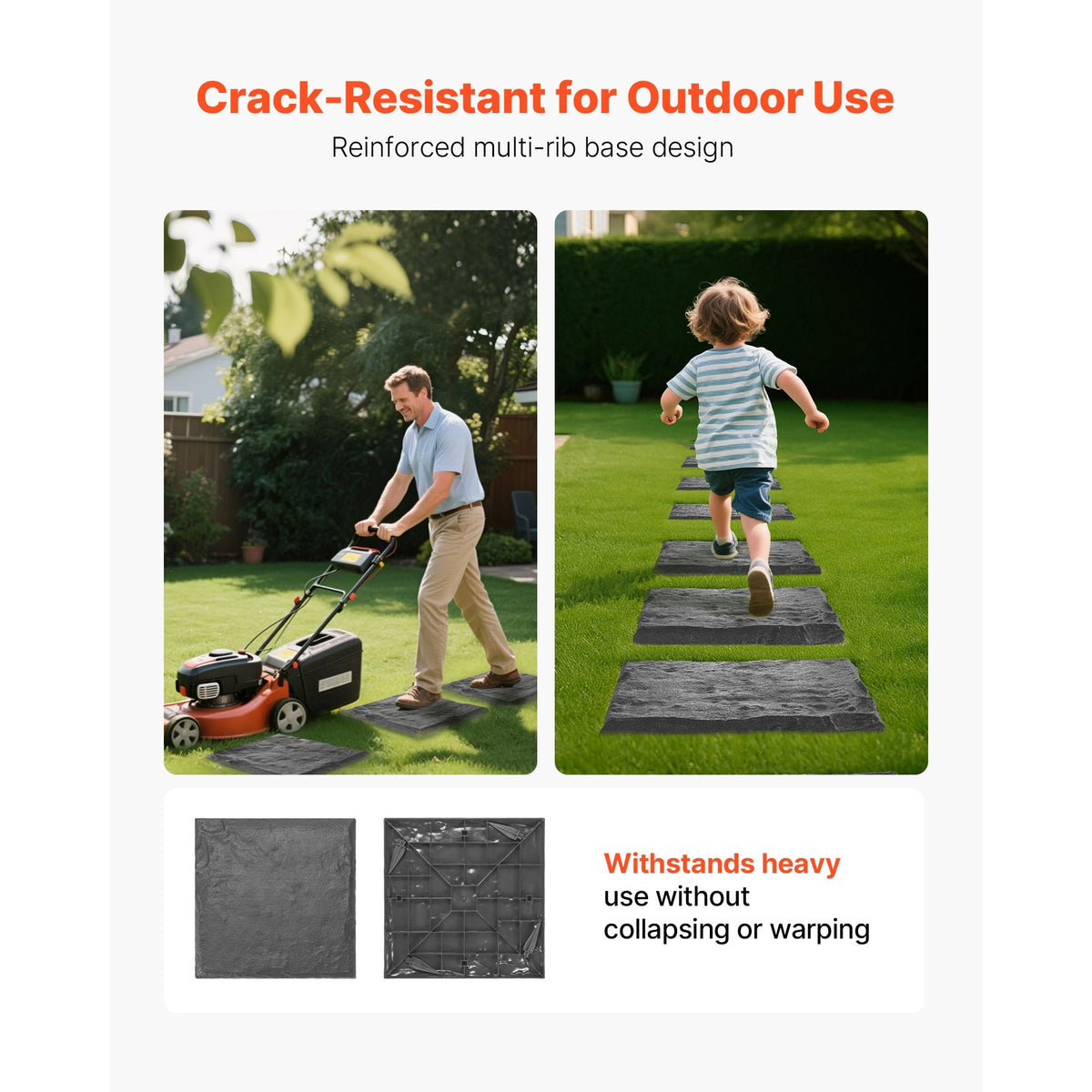Garden Stepping Stones, 4Pcs 15.5 x 15.5 in, Decorative Stepping Stones with Stakes, Weather-Resistant Plastic Pathway Pavers, Smooth Surface, Outdoor Walkway for Lawn Patio Landscape, Grey