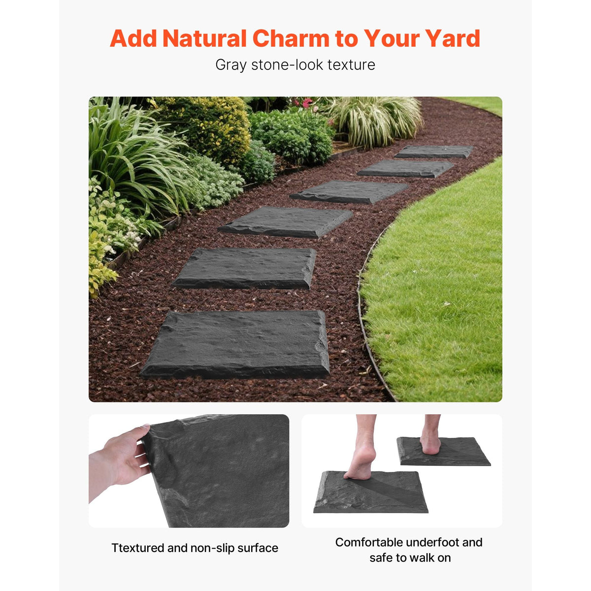 Garden Stepping Stones, 4Pcs 15.5 x 15.5 in, Decorative Stepping Stones with Stakes, Weather-Resistant Plastic Pathway Pavers, Smooth Surface, Outdoor Walkway for Lawn Patio Landscape, Grey