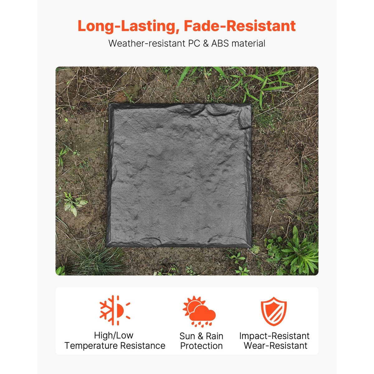 Garden Stepping Stones, 4Pcs 15.5 x 15.5 in, Decorative Stepping Stones with Stakes, Weather-Resistant Plastic Pathway Pavers, Smooth Surface, Outdoor Walkway for Lawn Patio Landscape, Grey