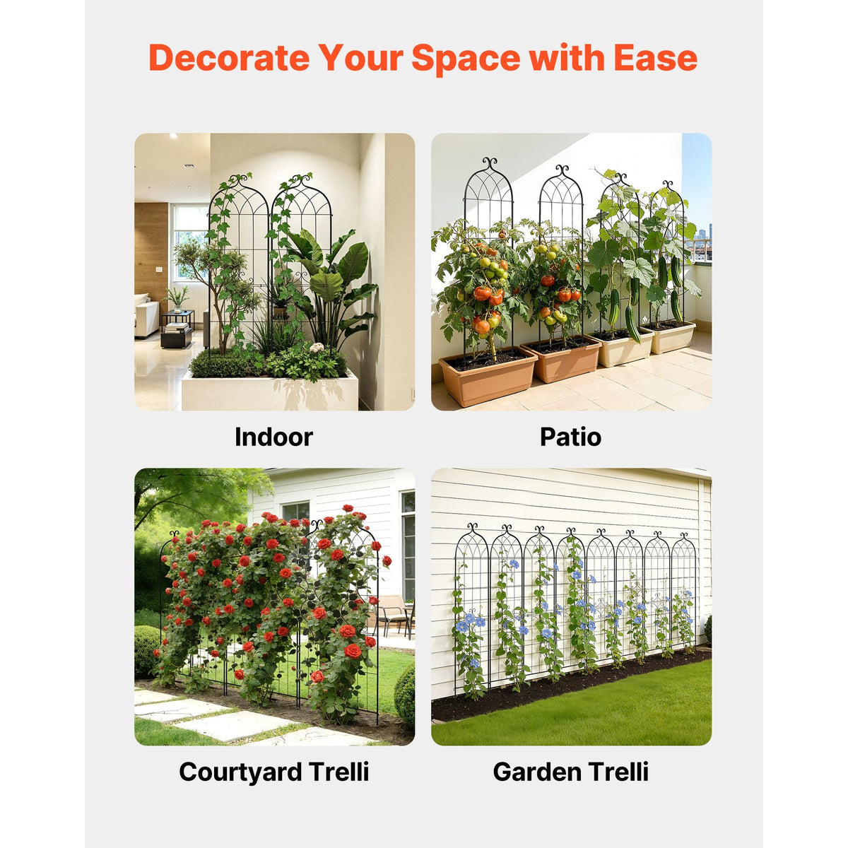 Garden Trellis, 71 x 20 inch Rose Trellis, 2 Packs Garden Flower Rose Trellises with Powder-Coated Finish & Convenient Locking Design, Plant Support Trellises for Flowers, Vegetables, Roses
