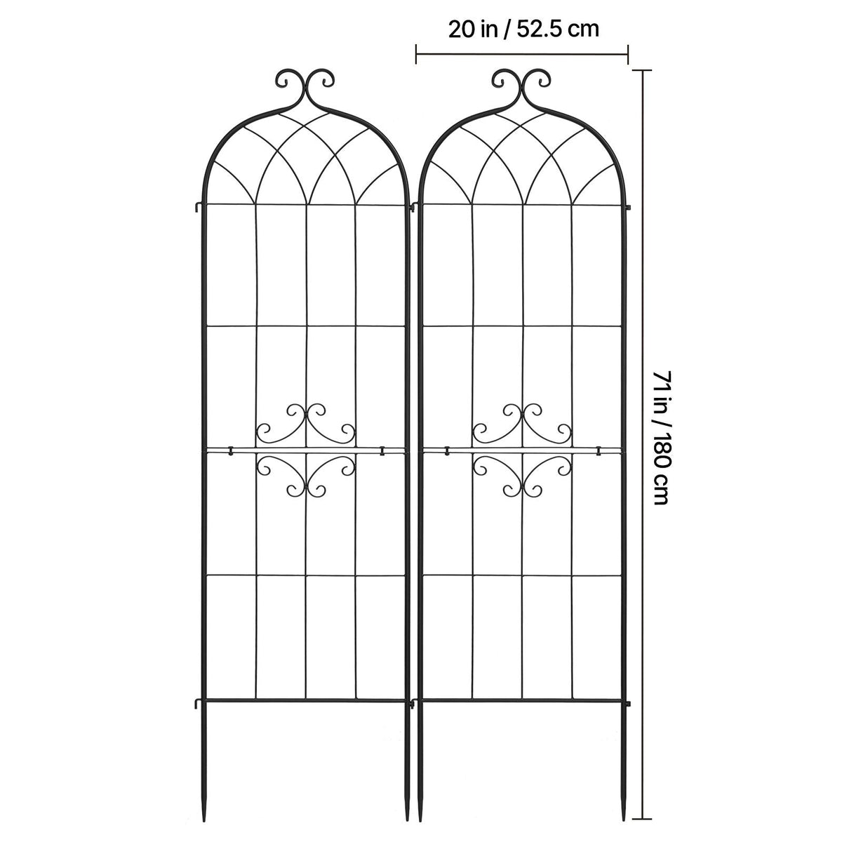 Garden Trellis, 71 x 20 inch Rose Trellis, 2 Packs Garden Flower Rose Trellises with Powder-Coated Finish & Convenient Locking Design, Plant Support Trellises for Flowers, Vegetables, Roses