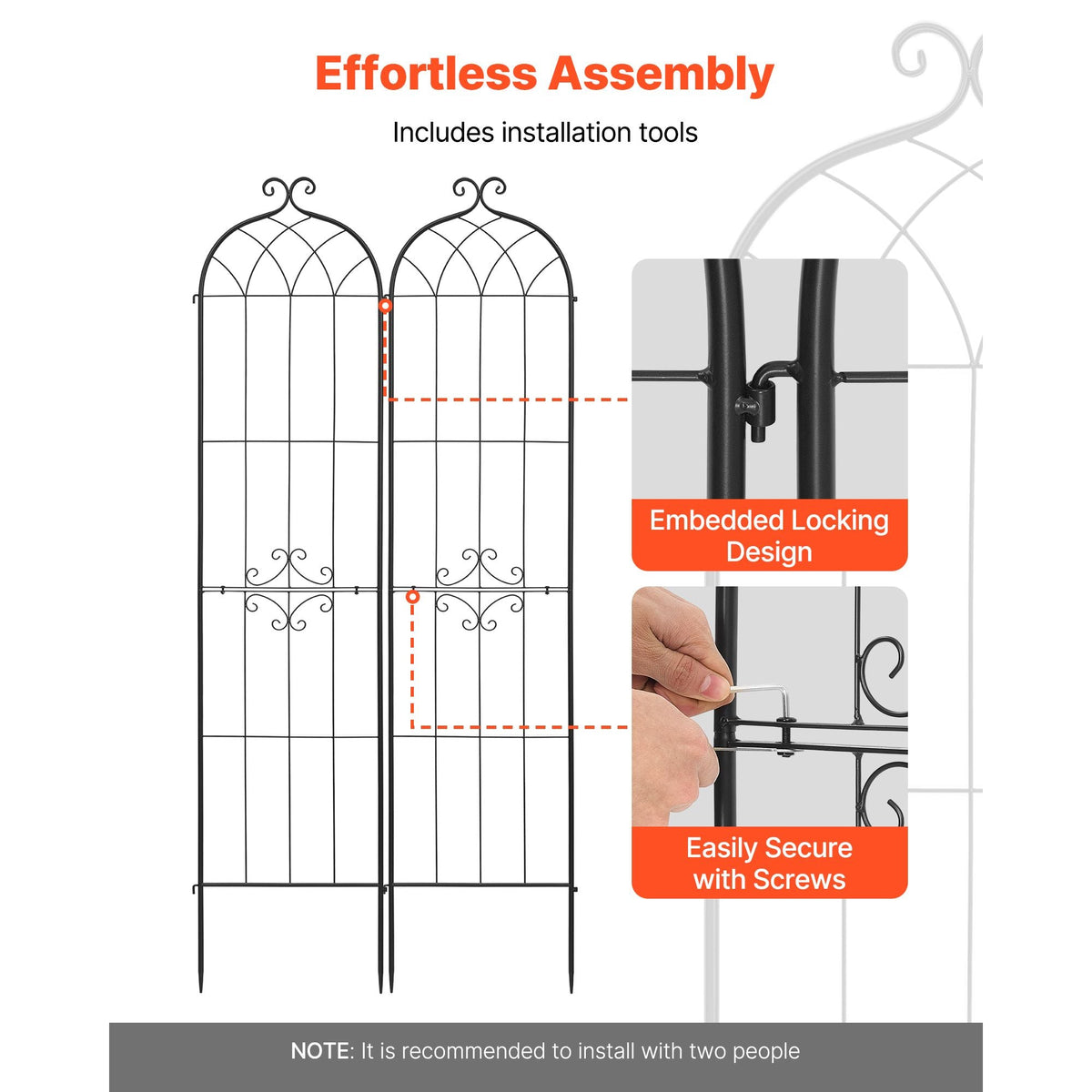 Garden Trellis, 87 x 20 inch Rose Trellis, 2 Packs Garden Flower Rose Trellises with Powder-Coated Finish & Convenient Locking Design, Plant Support Trellises for Flowers, Vegetables, Roses