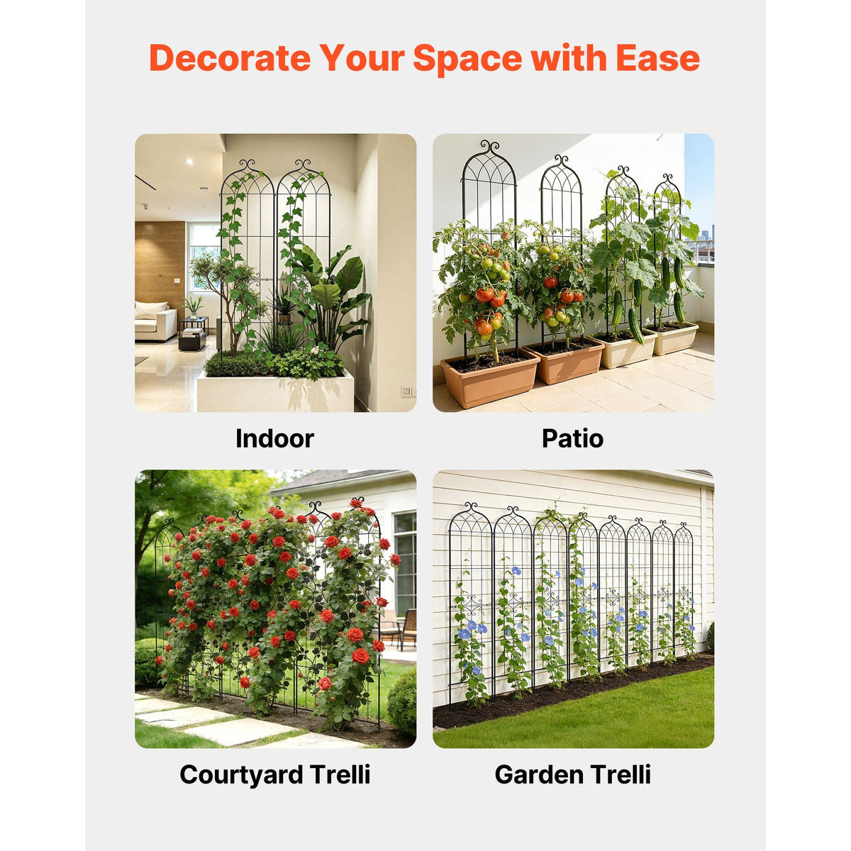 Garden Trellis, 87 x 20 inch Rose Trellis, 2 Packs Garden Flower Rose Trellises with Powder-Coated Finish & Convenient Locking Design, Plant Support Trellises for Flowers, Vegetables, Roses
