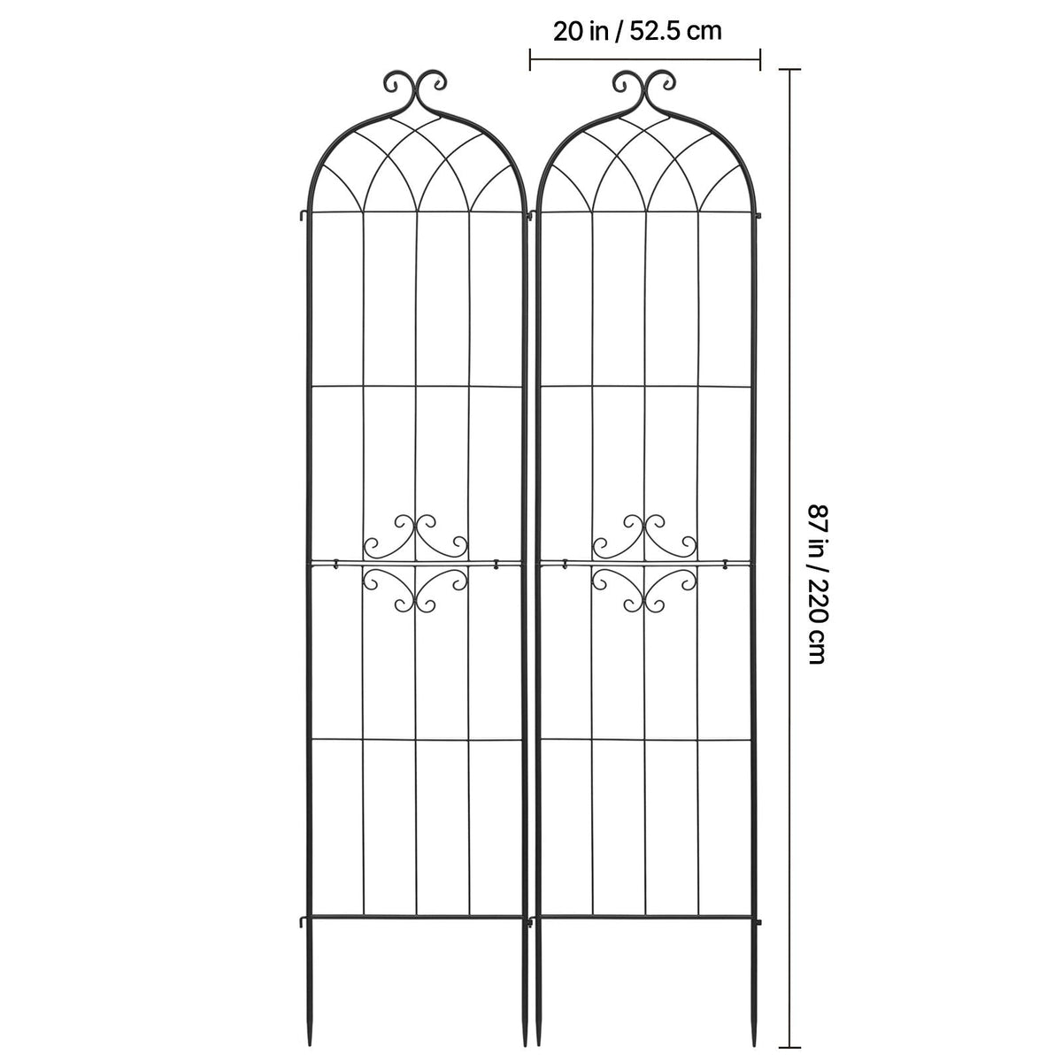 Garden Trellis, 87 x 20 inch Rose Trellis, 2 Packs Garden Flower Rose Trellises with Powder-Coated Finish & Convenient Locking Design, Plant Support Trellises for Flowers, Vegetables, Roses