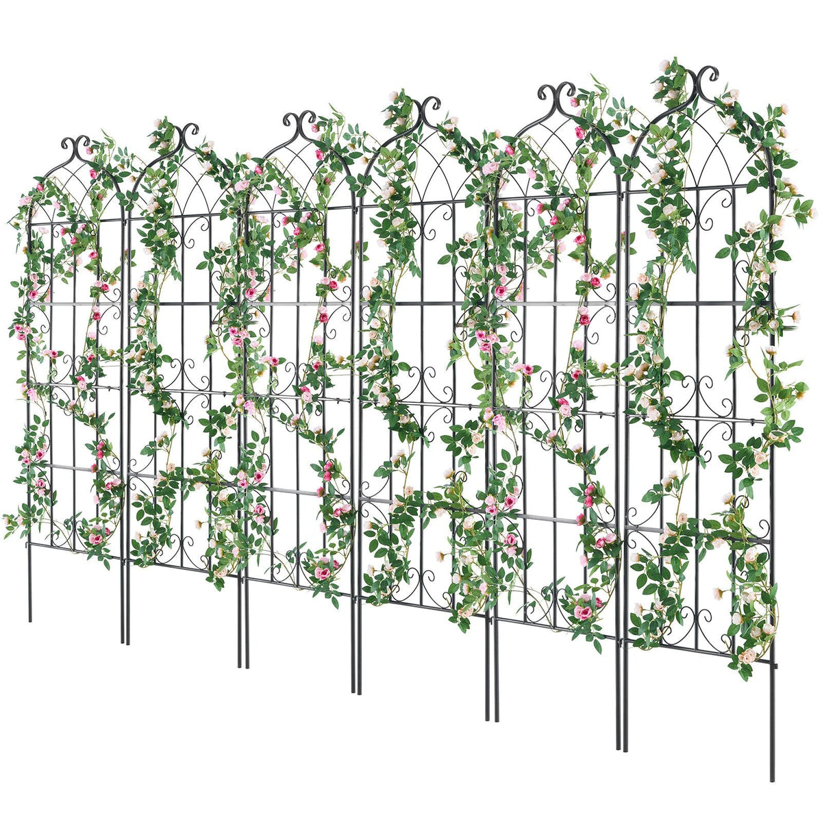 Garden Trellis for Climbing Plants, 71 x 20 in, 6 Packs Rustproof Metal Garden Flower Trellis, Outdoor Climbing Rose Trellis Cucumbers Support, Decorative Clematis Trellis for Courtyards Lawns
