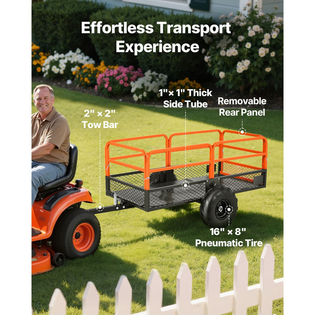 Garden Utility Trailer, 22 Cu. Ft. & 1600lbs, ATV UTV Trailer, Tow Behind Steel Dump Trailers, Removable Rear Panel, Heavy Duty Pull Behind Yard Trailers for Lawn Mower Tractor Garden Waste