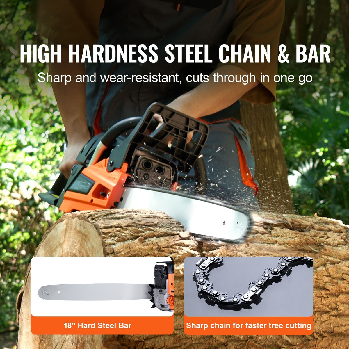 Gas Chainsaw, 52CC 18" 2.55HP, Gasoline Powered Chain Saw, Handheld Cordless Petrol Chainsaws for Tree Wood Branch Cutting, Tree Trimming, Land Clearing, Farm Garden Ranch Forest Cutting Use