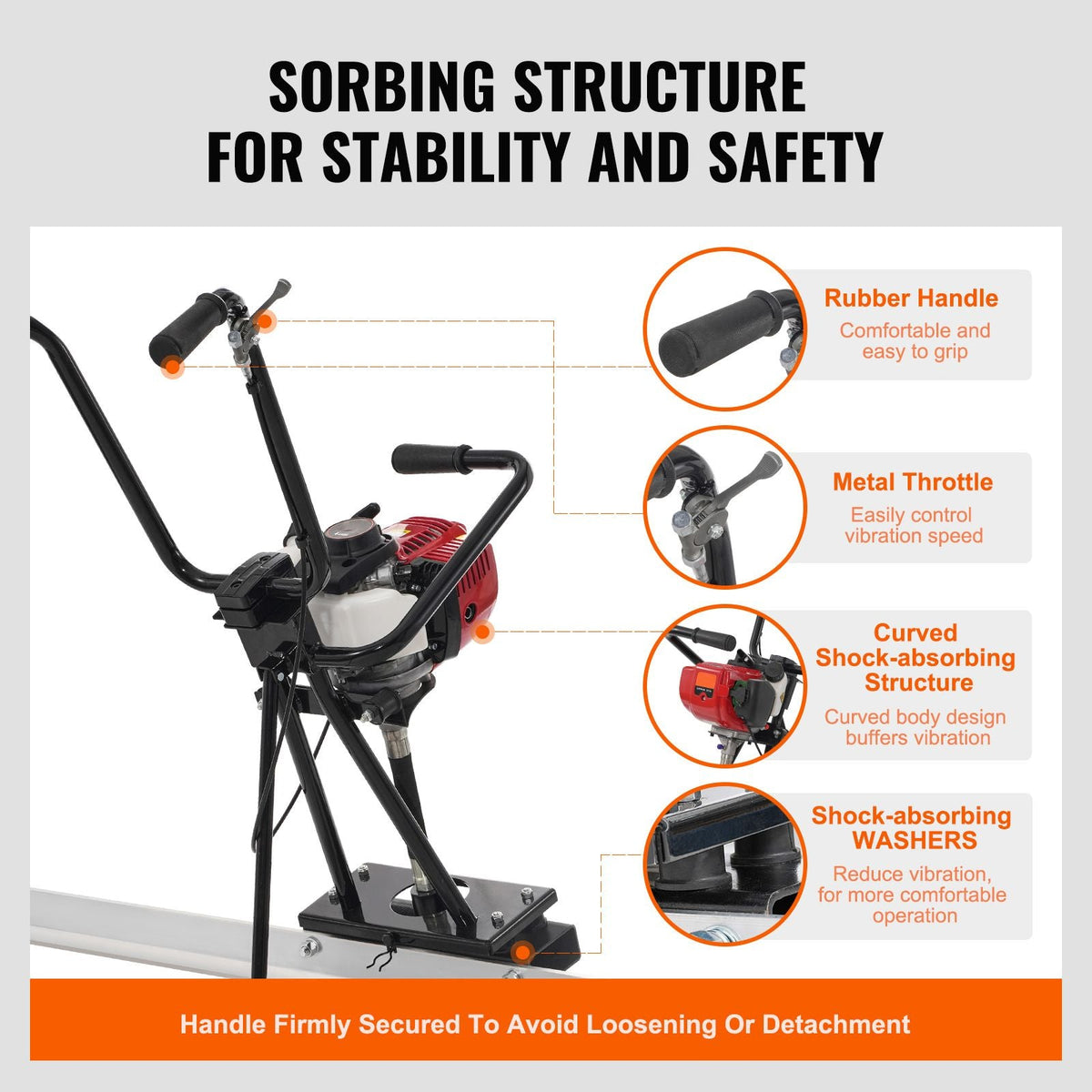 Gas Concrete Power Screed, 6ft/8ft/11ft Aluminum Board Straight Edge Bar Set, 4 Stroke Cement Finishing Vibrating Motor w/ Height Adjustable Handles, High Efficient Concrete Tool 6500RPM