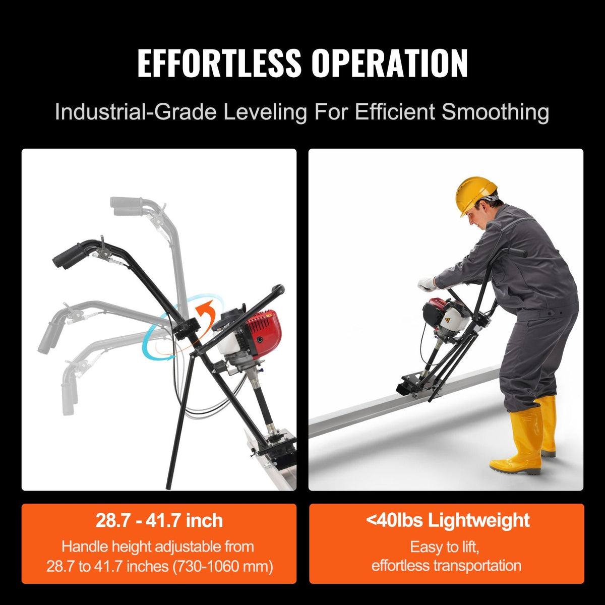 Gas Concrete Power Screed, 8ft Aluminum Board Straight Edge Bar Set, 4 Stroke Cement Finishing Vibrating Motor with Height Adjustable Handles, High Efficient Concrete Tools 6500RPM