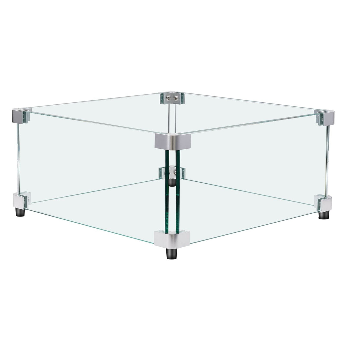 Gas Fire Pit Wind Guard for Square Fire Table, 19 x 19 x 7.5 inch Clear Tempered Wind Guard for Firepits, 0.31 inch Thick Square Glass Shield, Glass Panel with Hard Corner Bracket & Feet