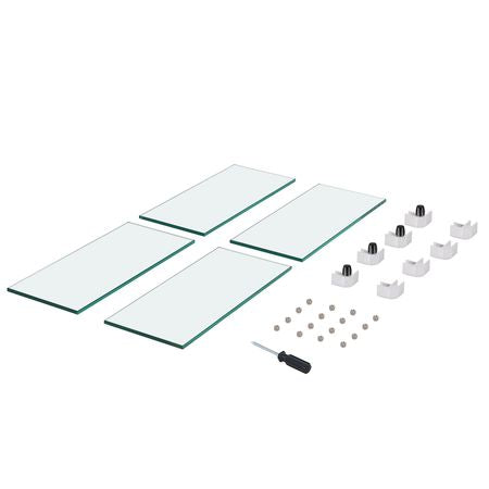 Gas Fire Pit Wind Guard for Square Fire Table, 19 x 19 x 7.5 inch Clear Tempered Wind Guard for Firepits, 0.31 inch Thick Square Glass Shield, Glass Panel with Hard Corner Bracket & Feet