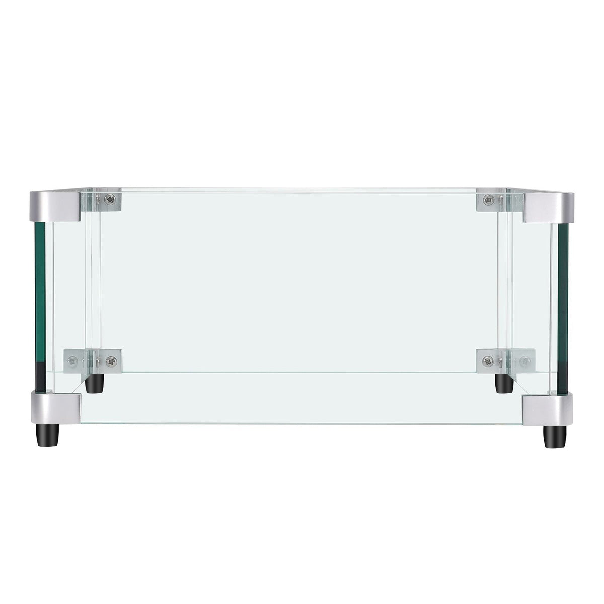 Gas Fire Pit Wind Guard for Square Fire Table, 19 x 19 x 7.5 inch Clear Tempered Wind Guard for Firepits, 0.31 inch Thick Square Glass Shield, Glass Panel with Hard Corner Bracket & Feet