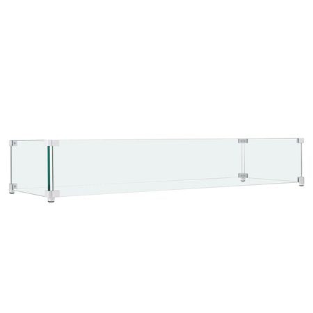 Gas Fire Pit Wind Guard for Square Fire Table, 23.5 x 7.5 x 6.5 inch Clear Tempered Wind Guard for Firepits, 0.31 inch Thick Square Glass Shield, Glass Panel with Hard Corner Bracket & Feet