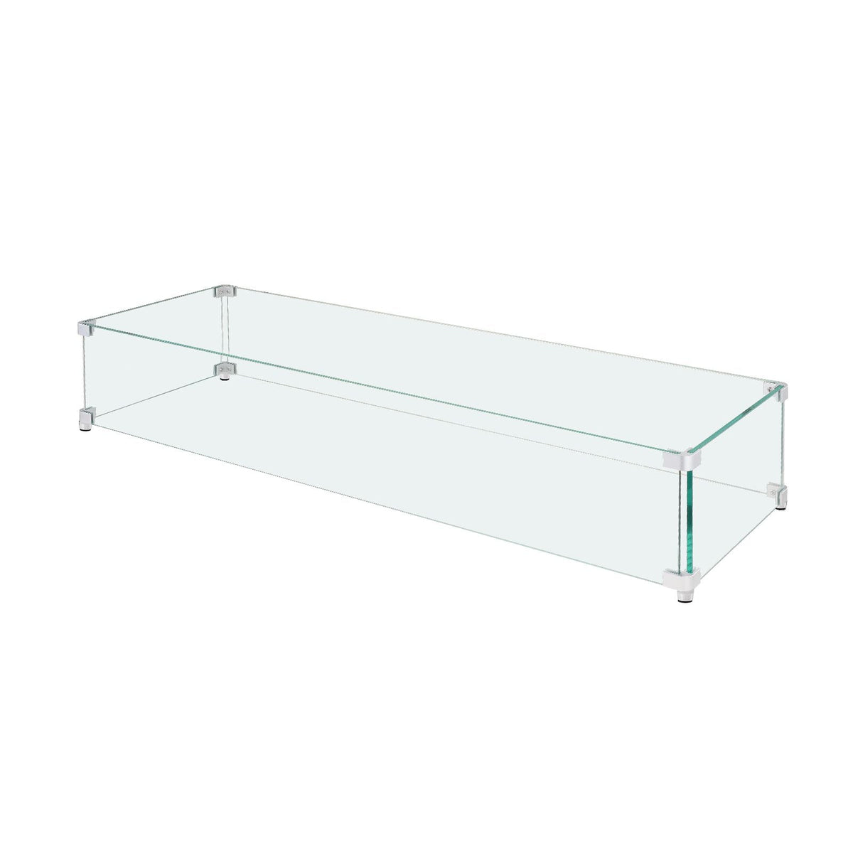 Gas Fire Pit Wind Guard for Square Fire Table, 23.5 x 7.5 x 6.5 inch Clear Tempered Wind Guard for Firepits, 0.31 inch Thick Square Glass Shield, Glass Panel with Hard Corner Bracket & Feet