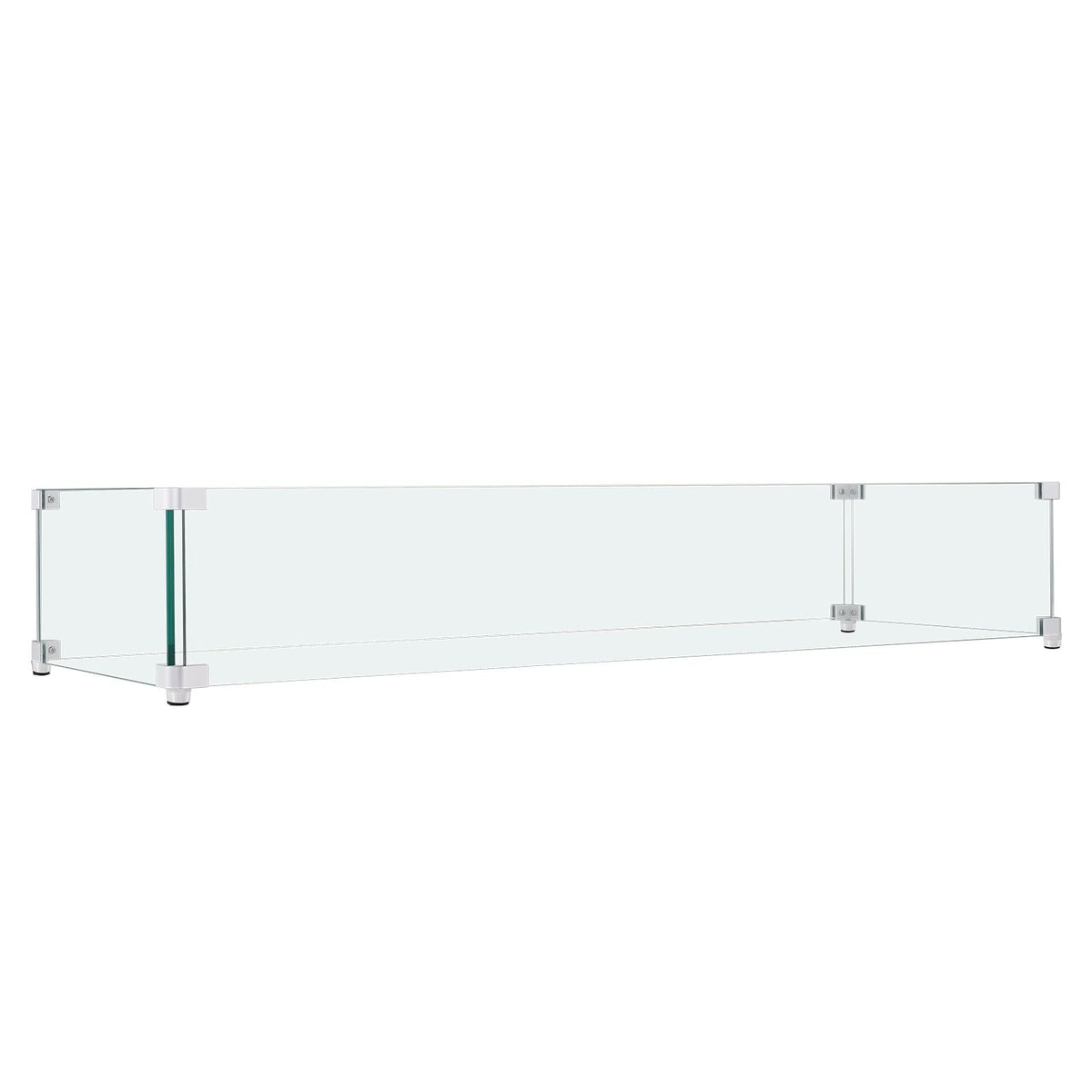 Gas Fire Pit Wind Guard for Square Fire Table, 23.5 x 7.5 x 6.5 inch Clear Tempered Wind Guard for Firepits, 0.31 inch Thick Square Glass Shield, Glass Panel with Hard Corner Bracket & Feet